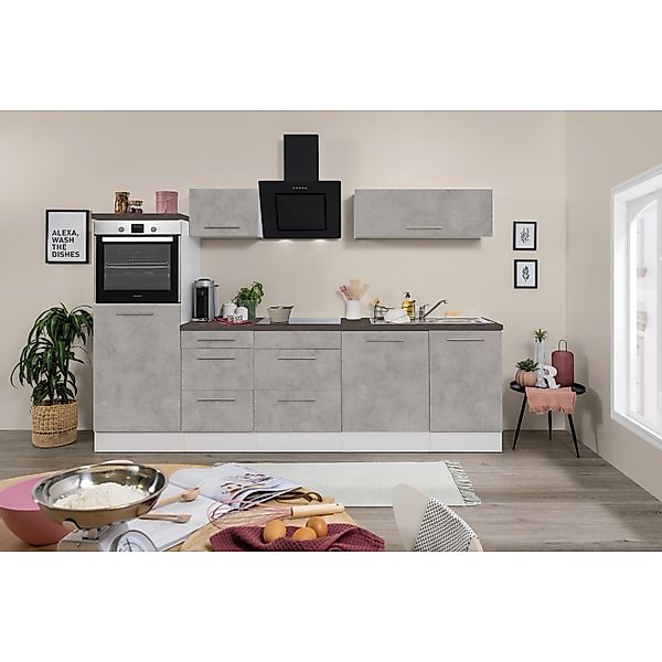 Respekta Premium Küchenzeile Amanda 280 cm  Beton-Optik-Weiß günstig online kaufen