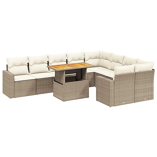 vidaXL 10-Tlg Garten-Sofagarnitur mit Kissen Beige Poly Rattan 3271471 günstig online kaufen