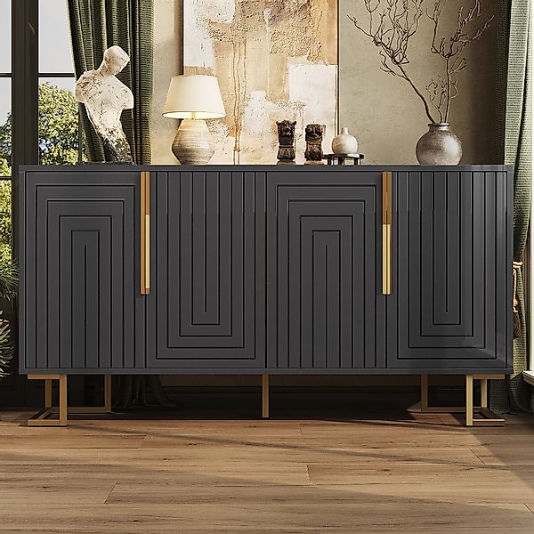 Flieks Sideboard mit 4 Türen Weiß/Schwarz günstig online kaufen