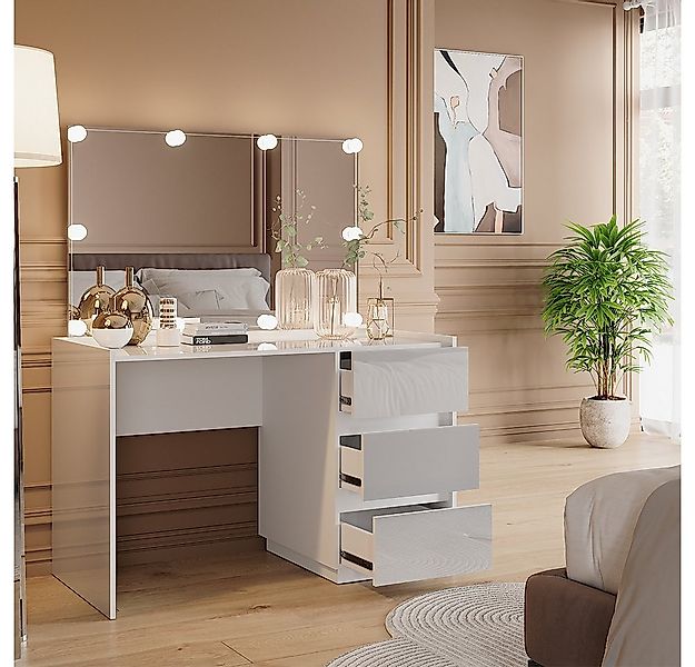 Vicco Schminktisch Marla, Weiß Hochglanz, 120 cm mit Spiegel, LED-Lichterke günstig online kaufen