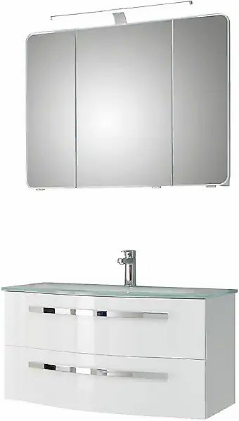 Saphir Badmöbel-Set »Serie 4005, vormontiert, Glaswaschbecken, Spiegelschra günstig online kaufen