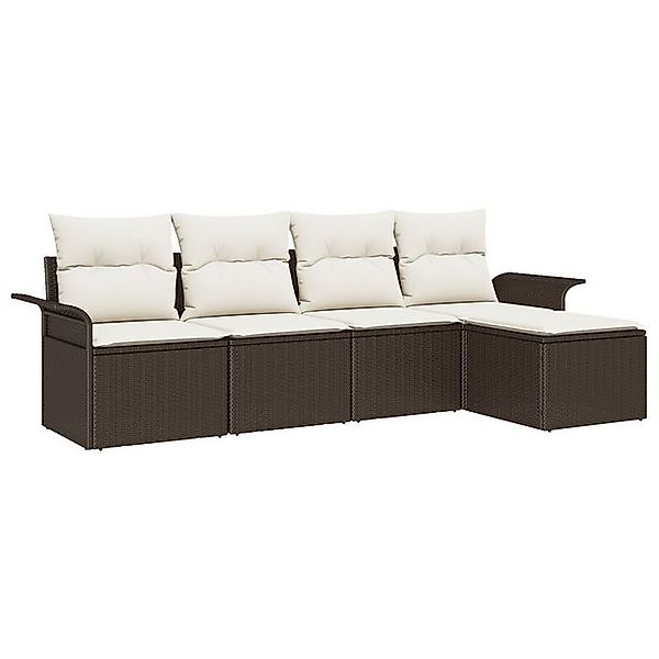 vidaXL Loungesofa 5-teiliges Garten-Sofa-Set mit Kissen Braun Poly-Rattan, günstig online kaufen