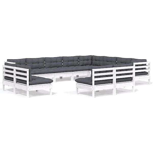 vidaXL 12-Tlg Garten-Lounge-Set mit Kissen Weiß Massivholz Kiefer 3096876 günstig online kaufen