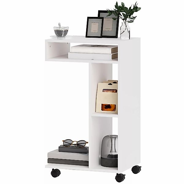 HOMCOM Beistelltisch Couchtisch mit Rollen, Schreibtisch mit 4 Regalen, Sof günstig online kaufen