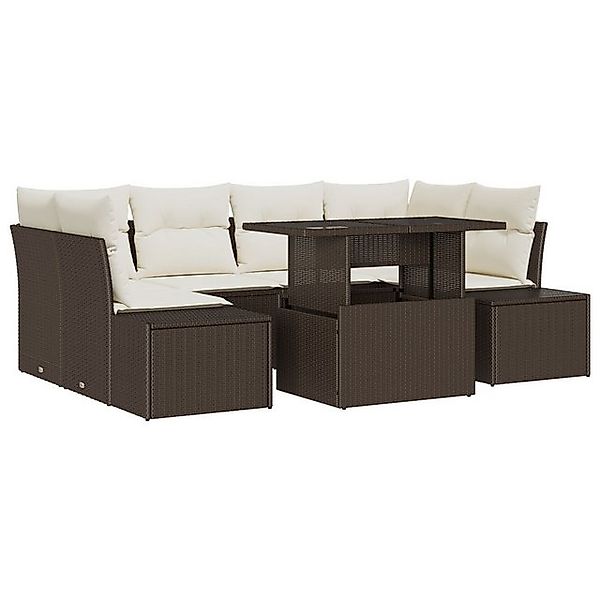 vidaXL Loungesofa 7-teiliges Garten Sofaset mit Kissen Braun Poly Rattan, 7 günstig online kaufen