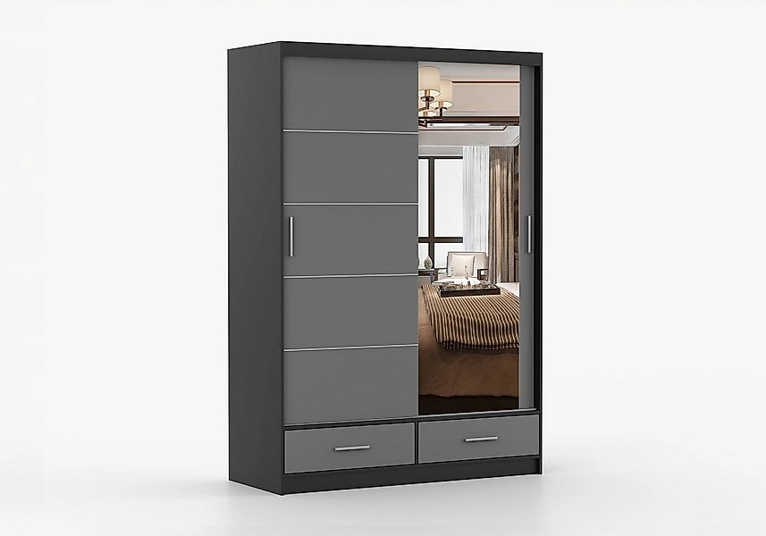 imoebel24 Schwebetürenschrank FLORENCE 150 cm - Schwarz / Grau günstig online kaufen