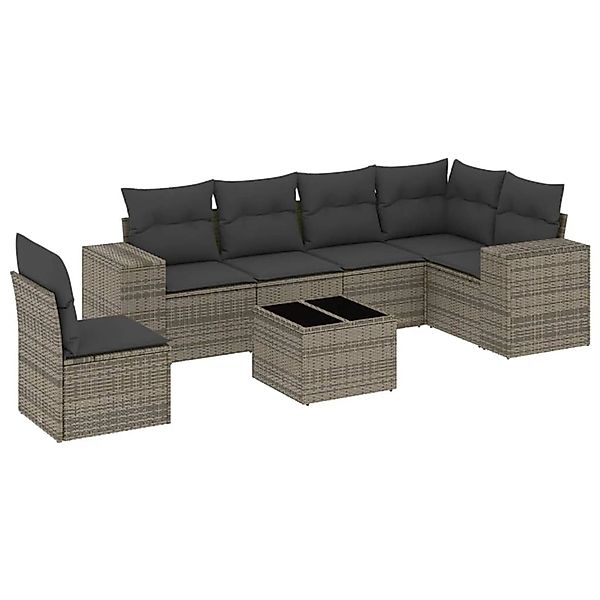 vidaXL 7-Tlg Garten-Sofagarnitur mit Kissen Grau Poly Rattan 3222639 günstig online kaufen