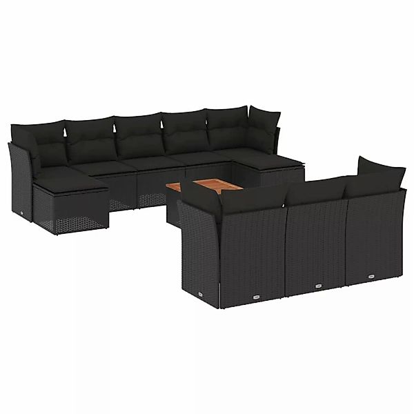 vidaXL 11-tlg Garten-Sofagarnitur mit Kissen Schwarz Poly Rattan Modell 88 günstig online kaufen