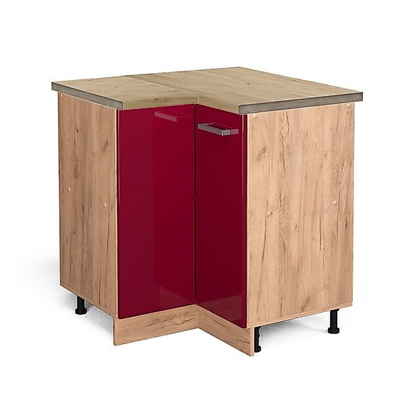 Vicco Eckunterschrank R-Line Bordeaux Hochglanz/Goldkraft Eiche 76 cm AP Ei günstig online kaufen