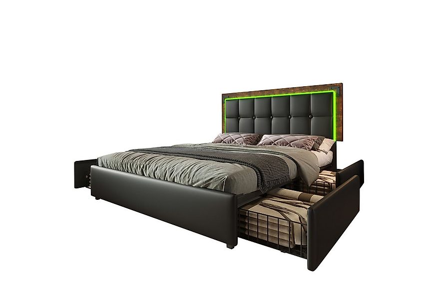 Flieks Polsterbett, LED Doppelbett 140x200cm mit hochstellbarem Kopfteil un günstig online kaufen