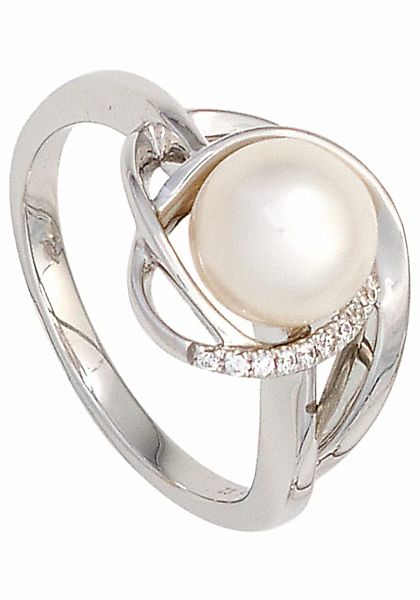 JOBO Diamantring, 585 Weißgold mit Perle und 9 Diamanten günstig online kaufen
