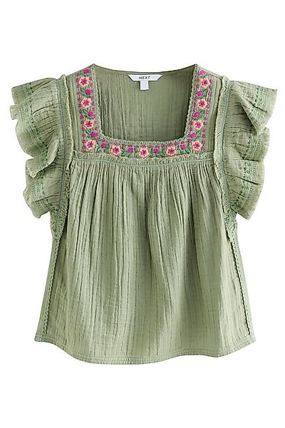 Next Shirtbluse Kurzarm-Bluse mit rundem Ausschnitt und Stickerei (1-tlg) günstig online kaufen