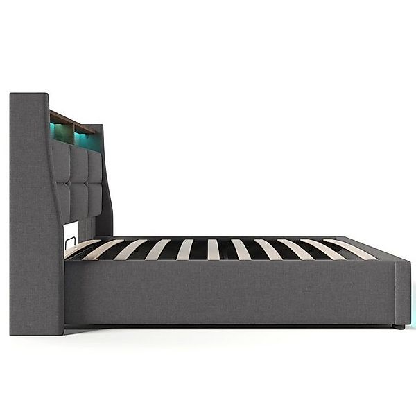 WISHDOR Polsterbett Bett (LED Einzelbett mit Lattenrost aus Metallrahmen, J günstig online kaufen