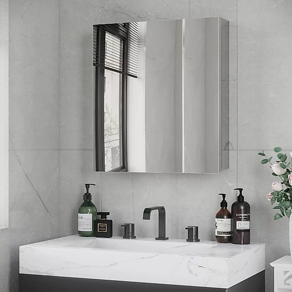 kleankin Spiegelschrank  Badspiegelschrank mit 3 Innenböden, Doppeltür Häng günstig online kaufen