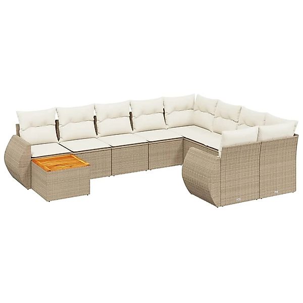 vidaXL 10-Tlg Garten-Sofagarnitur mit Kissen Beige Poly Rattan 3257500 günstig online kaufen