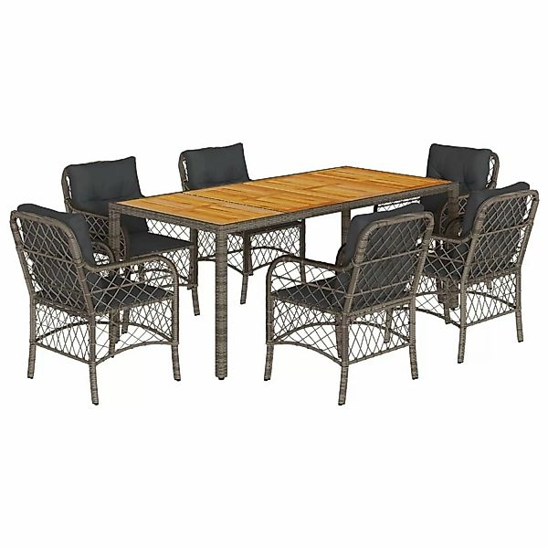 vidaXL 7-tlg Garten-Essgruppe mit Kissen Grau Poly Rattan Modell 67 günstig online kaufen