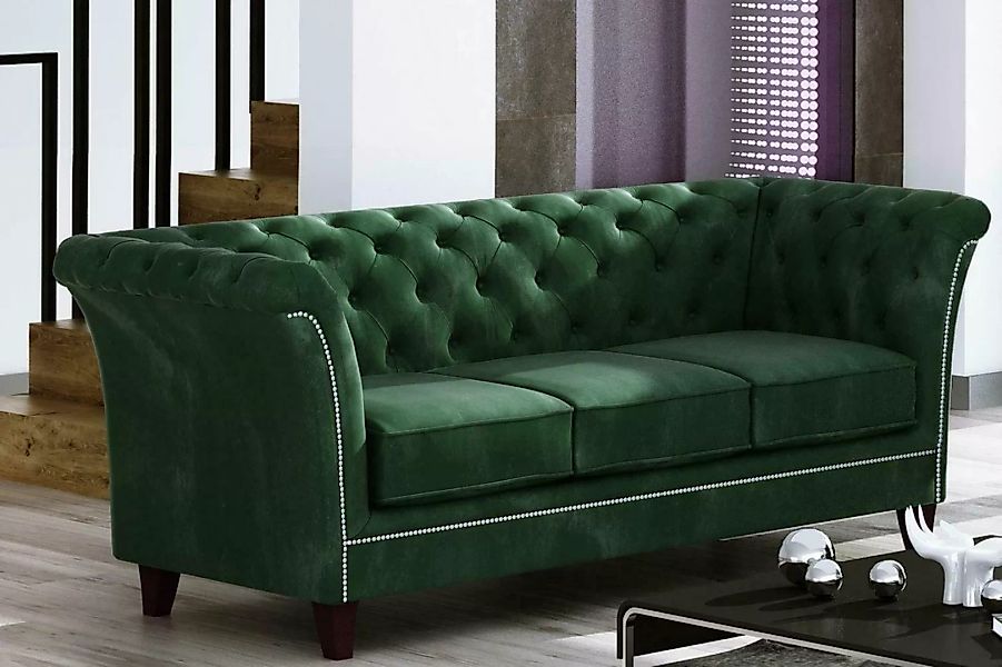 JVmoebel Sofa Grüner Dreisitzer Chesterfield Möbel Luxus 3-Sitzer Couch Ede günstig online kaufen