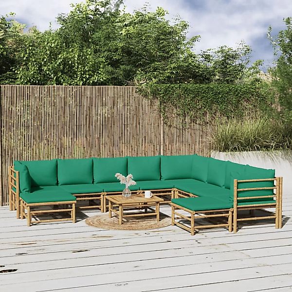 Vidaxl 11-tlg. Garten-lounge-set Mit Grünen Kissen Bambus günstig online kaufen