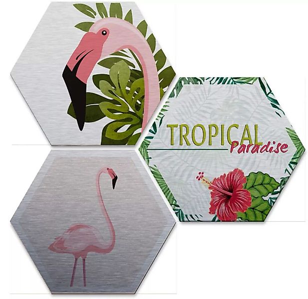 Wall-Art Mehrteilige Bilder »Silbereffekt Flamingo Set«, (Set, 3 St.) günstig online kaufen