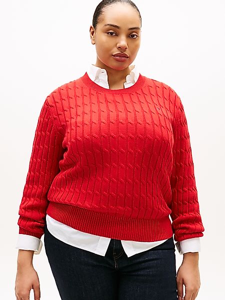 Tommy Hilfiger Curve Rundhalspullover "CRV CO CABLE MID GG C-NK LS SWT" in günstig online kaufen