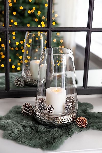 EDZARD Windlicht Bora, Glas, Silber-Optik, Laterne für Stumpenkerzen, Ø 18 günstig online kaufen