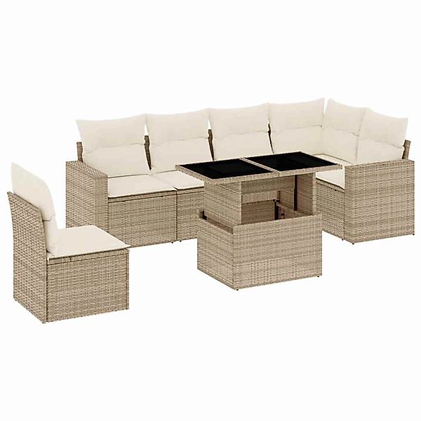 vidaXL 7-Tlg Garten-Sofagarnitur mit Kissen Beige Poly Rattan 3267308 günstig online kaufen