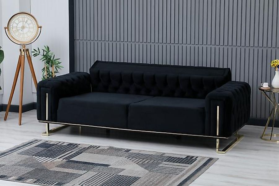 3-Sitzer Sofa inkl. Zierkissen ca. 230x81x94 cm Schwarz / Gold günstig online kaufen