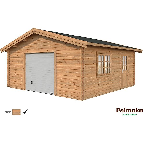 Palmako Holzgarage Roger mit Sektionaltor Braun tauchgrundiert 540 cm x 540 günstig online kaufen