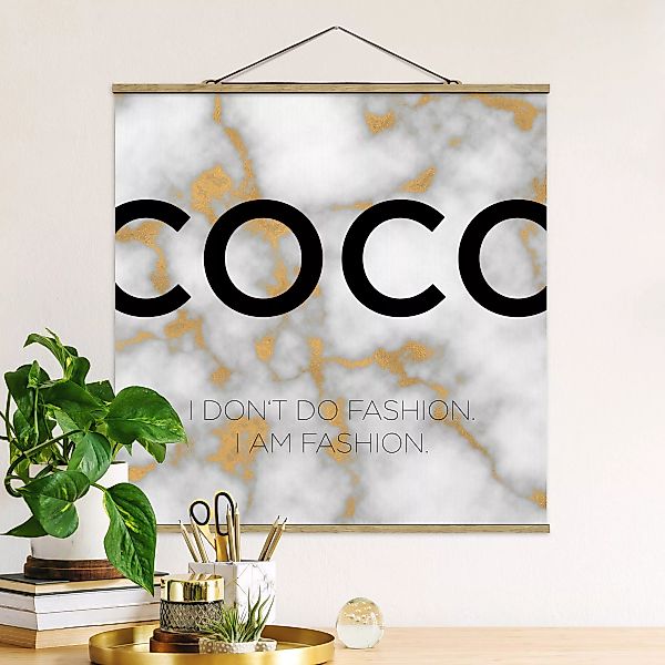 Stoffbild Spruch mit Posterleisten - Quadrat Coco - I don't do fashion günstig online kaufen