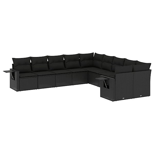 vidaXL 10-Tlg Garten-Sofagarnitur mit Kissen Schwarz Poly Rattan 3220704 günstig online kaufen