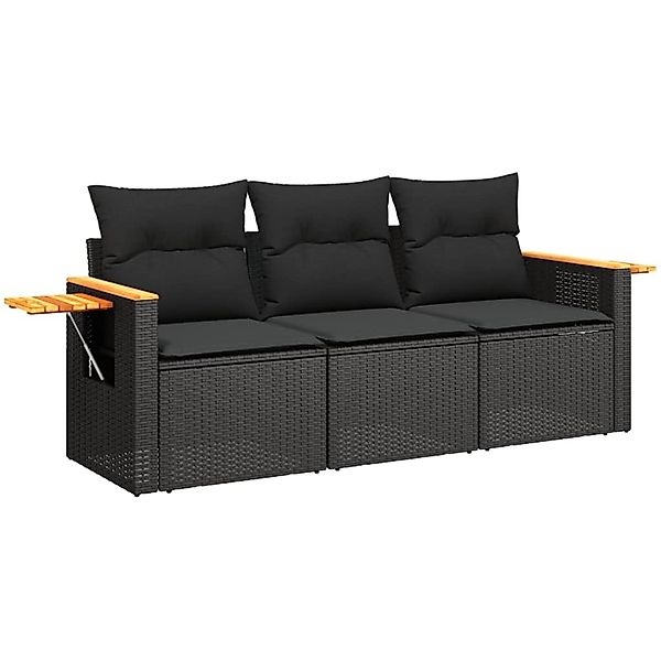 vidaXL 3-Tlg Garten-Sofagarnitur mit Kissen Schwarz Poly Rattan 3258996 günstig online kaufen