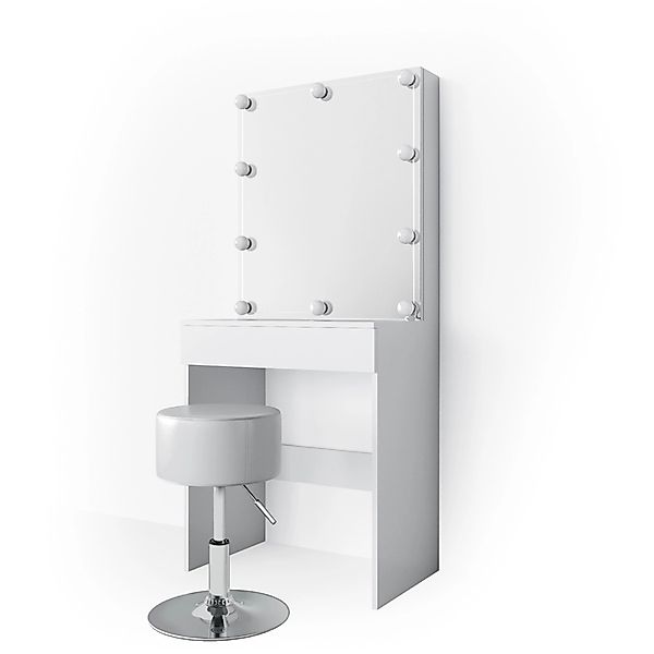 Vicco Schminktisch Melle Weiß 68 cm mit LED Beleuchtung und Hocker günstig online kaufen