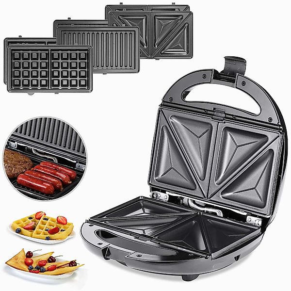 Sandwichmaker 3in1 Schwarz/Silber 800W 23x22x10cm günstig online kaufen