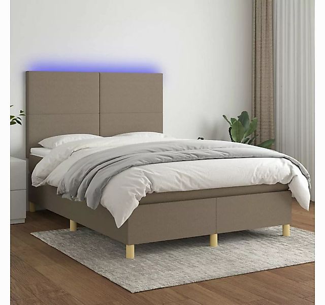 vidaXL Boxspringbett (140 x 200 cm, Schlichtes Design, Taupe), mit LED günstig online kaufen