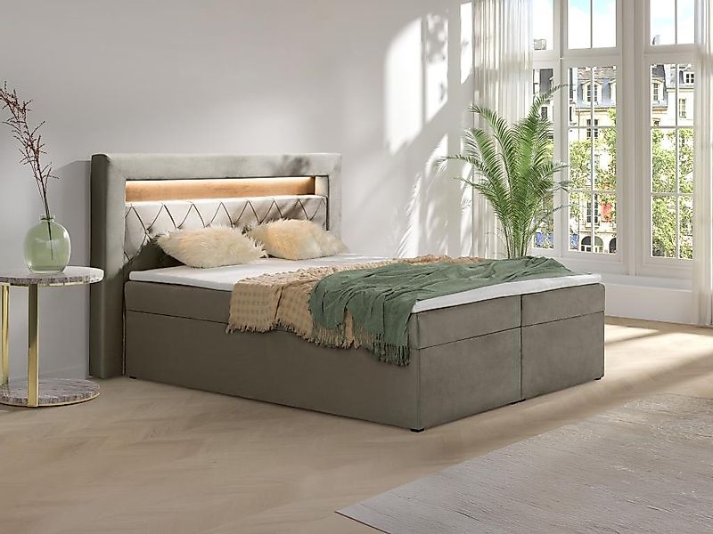 Deko-Komplett-Set mit Bett-Kopfteil mit LED-Beleuchtung + Bettgestell mit B günstig online kaufen