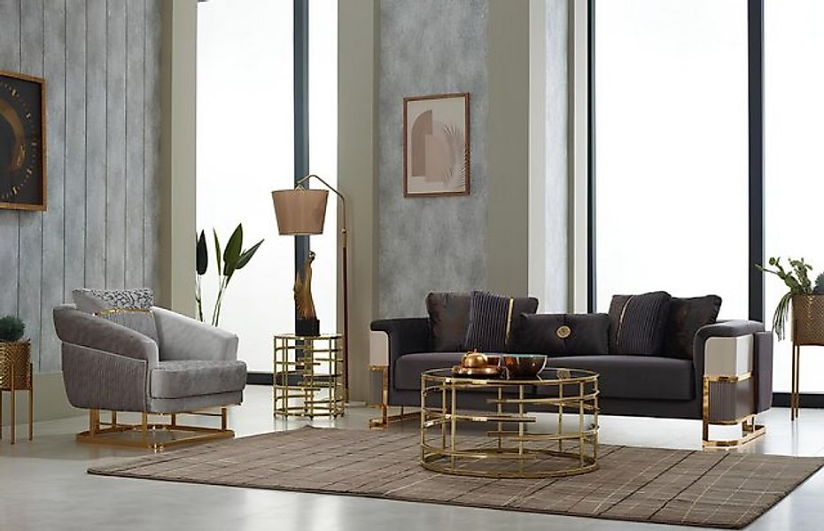 JVmoebel Sofa Komplette Couchgarnitur Polstersofa Dreisitzer Sessel Lila St günstig online kaufen