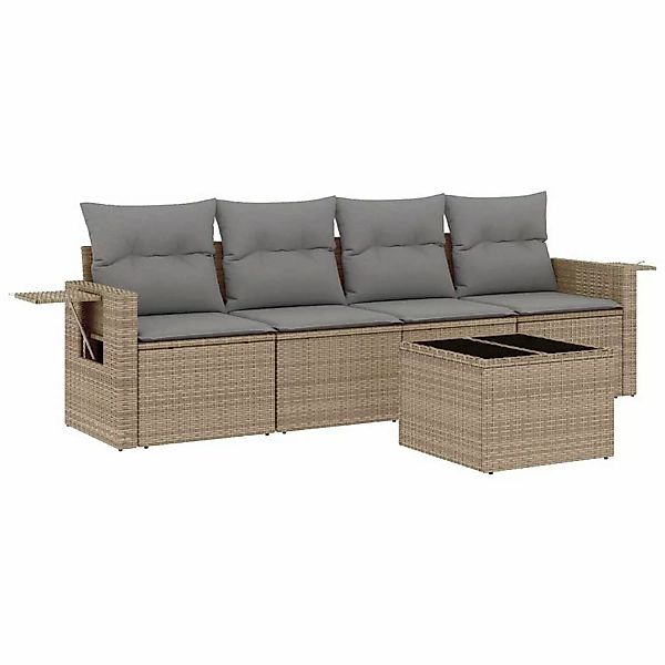 vidaXL 5-Tlg Garten-Sofagarnitur mit Kissen Beige Poly Rattan 3219888 günstig online kaufen