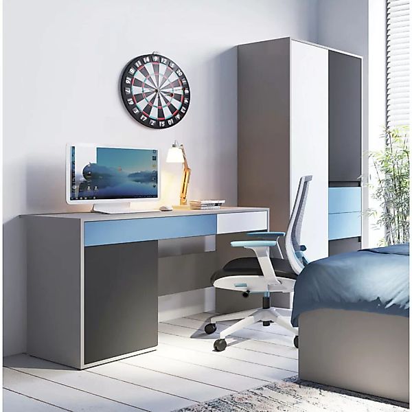 Jugendzimmer Schreibtisch mit Kleiderschrank LIIVA-129 in grau mit schwarz, günstig online kaufen