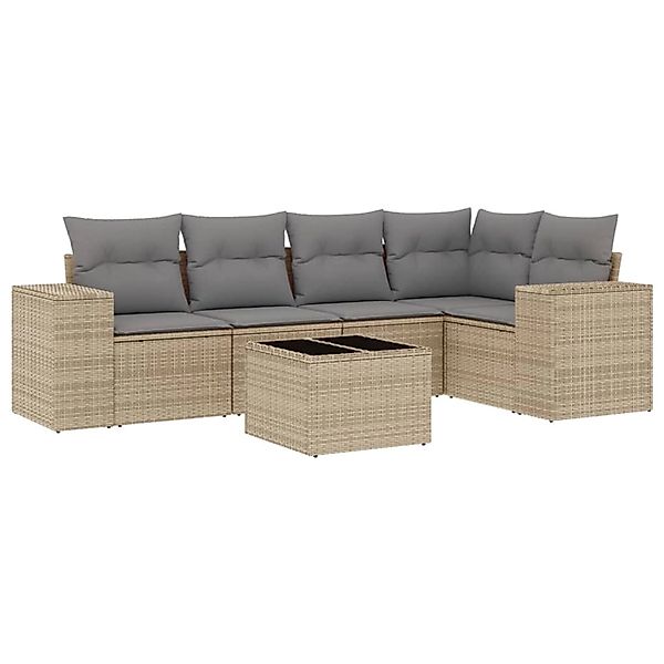 vidaXL 6-Tlg Garten-Sofagarnitur mit Kissen Beige Poly Rattan 3254876 günstig online kaufen