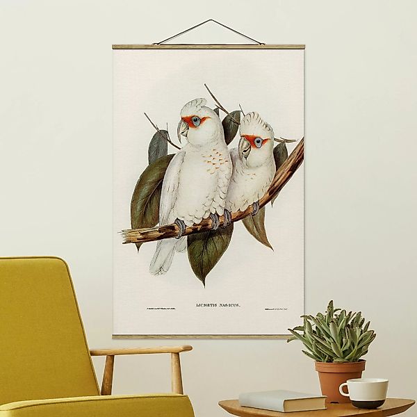 Stoffbild Tiere mit Posterleisten - Hochformat Vintage Illustration Weißer günstig online kaufen