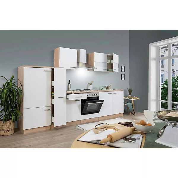 Respekta Küchenzeile ohne E-Geräte 300 cm Weiß-Eiche Sägerau günstig online kaufen