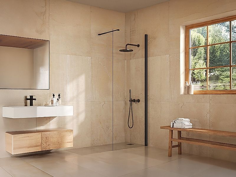 Duschtrennwand Seitenwand italienische Dusche – Schwarz matt – Glas 5 mm – günstig online kaufen