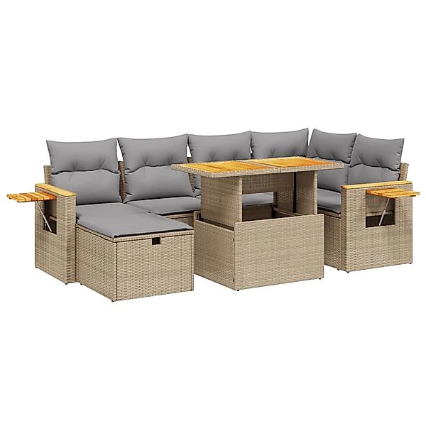 vidaXL 7-Tlg Garten-Sofagarnitur mit Kissen Beige Poly Rattan 3276146 günstig online kaufen
