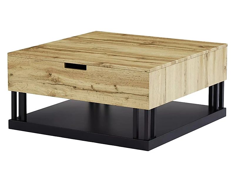 Couchtisch mit 2 höhenverstellbaren Tischplatten - MDF & Stahl - Naturfarbe günstig online kaufen