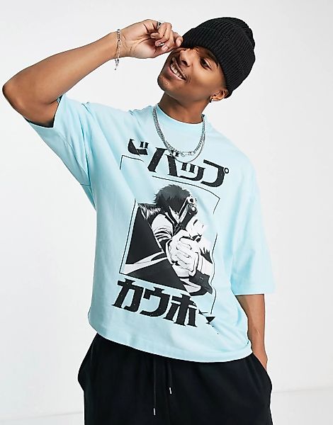 ASOS DESIGN – Oversize-T-Shirt in Blau mit Cowboy Bebop-Print günstig online kaufen