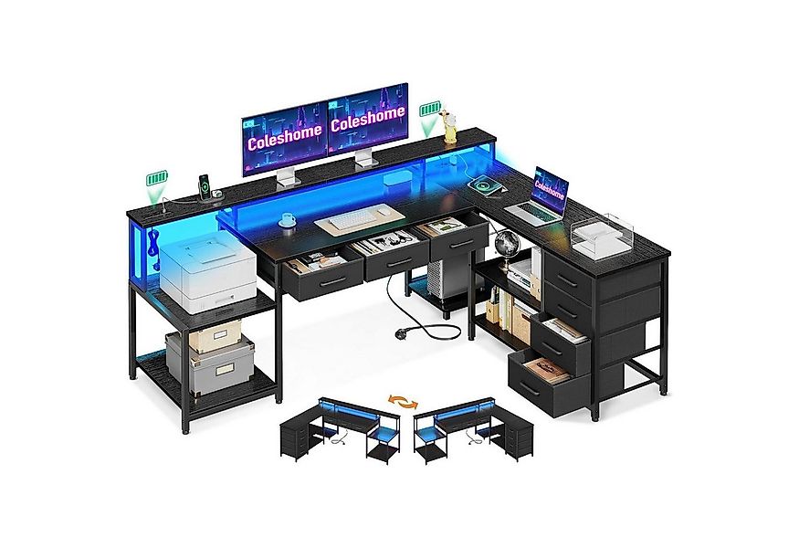 LuxusKollektion Eckschreibtisch Gaming Tisch 7 Schubladen RGB LED Eckschrei günstig online kaufen