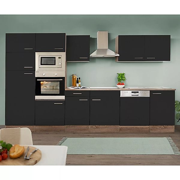 Respekta Küchenzeile KB340EYSMIGKE 340 cm Schwarz-Eiche York Nachbildung günstig online kaufen
