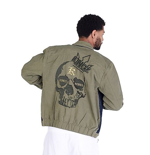 KINGZ Jeansjacke Lässige KINGZ Jeansjacke mit Totenkopf Totenkopf Bestickun günstig online kaufen
