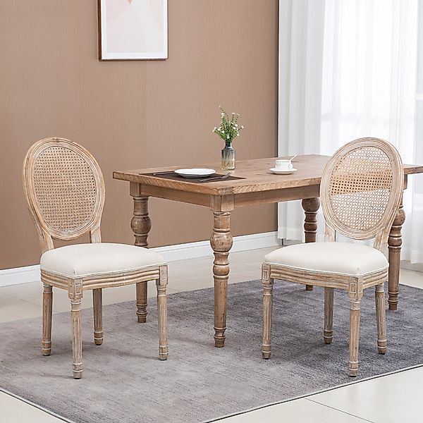 HOMCOM Esszimmerstuhl mit Rattan-Rückenlehne, Leinenoptik (Gepolsterter günstig online kaufen
