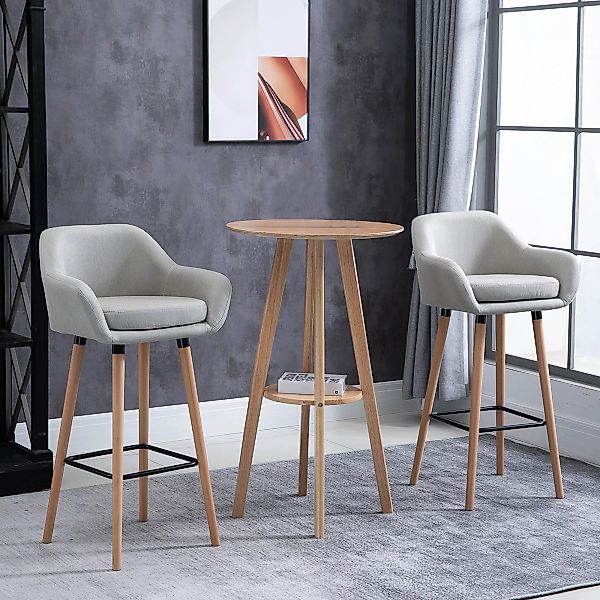 HOMCOM Barstühle Küche 2er-Set, H 65cm, Barhocker mit Armlehne, Beige   Aos günstig online kaufen